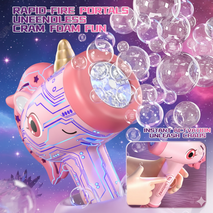 Infinite Vortex Unicorn Bubble Blaster: 360° Automatic Magic Wand with Neon Lights for Toddler Birthday Party & Outdoor Play