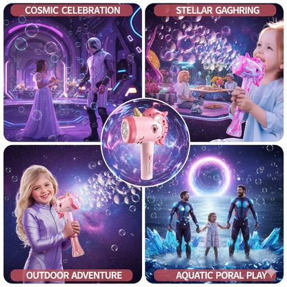 Infinite Vortex Unicorn Bubble Blaster: 360° Automatic Magic Wand with Neon Lights for Toddler Birthday Party & Outdoor Play
