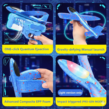 2-in-1 Quantum Glider Launcher Toy - LED Foam Airplane Shooting Gun, Outdoor Sport Catapult Plane for Boys & Girls, Birthday Gift Kids’ Interactive Flying Game