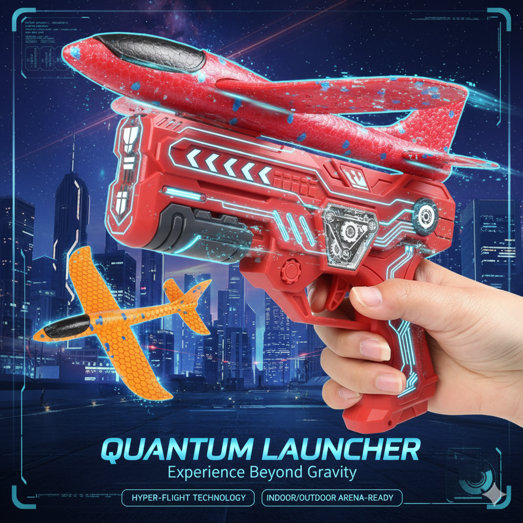 2-in-1 Quantum Glider Launcher Toy - LED Foam Airplane Shooting Gun, Outdoor Sport Catapult Plane for Boys & Girls, Birthday Gift Kids’ Interactive Flying Game