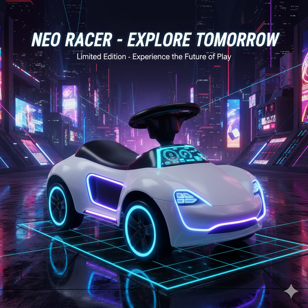 Neon Ride-On Baby Walker: Electric Future Kids Push Car with Silent Wheels & Music, Interactive Toddler Ride-On Toy for Boys & Girls 10M - 4 Years