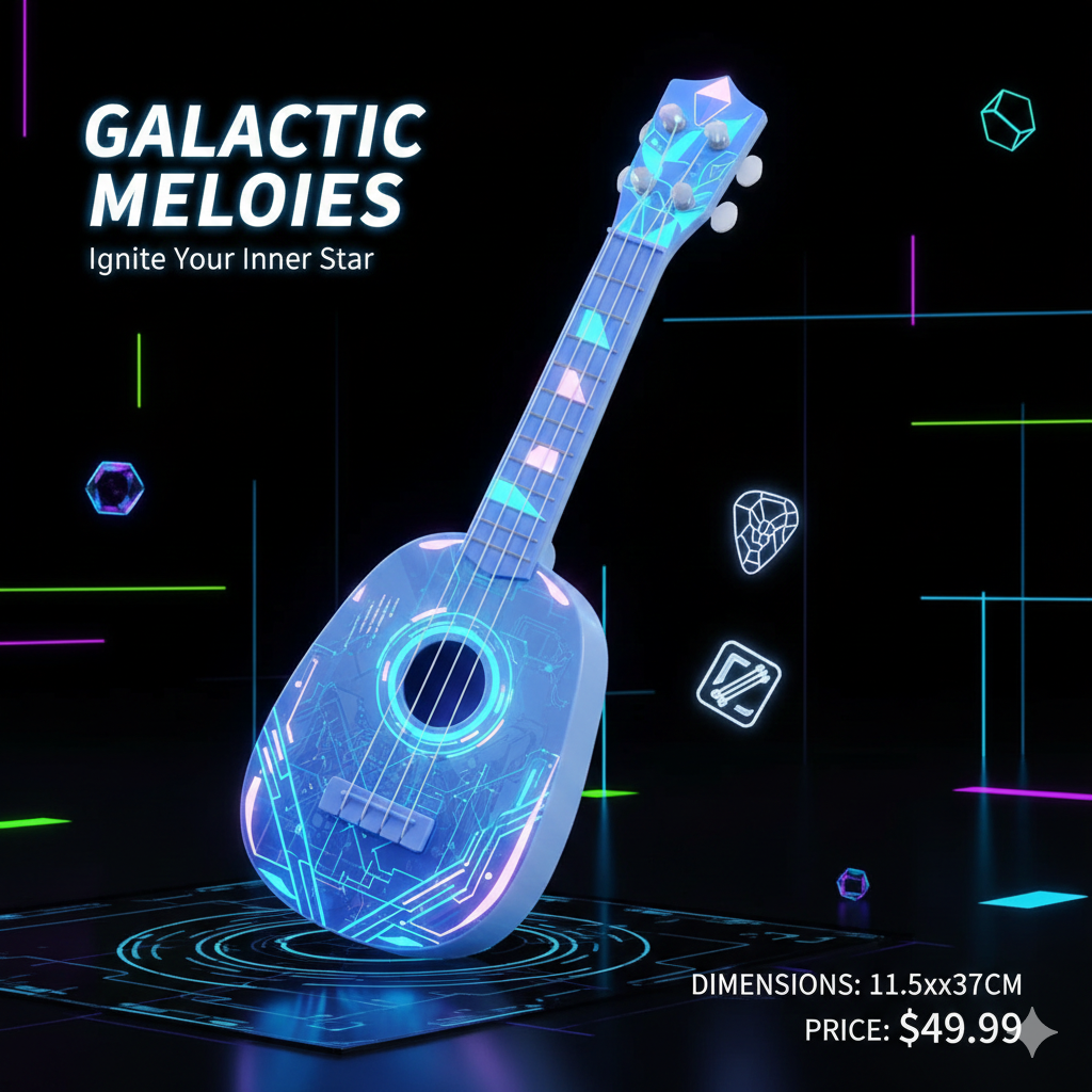 FutureGlow Sci-Fi Electronic Ukulele - 15-Inch Kids’ Musical Learning Toy with Cyberpunk Neon Lights - Perfect Educational Birthday Gift for Boys & Girls